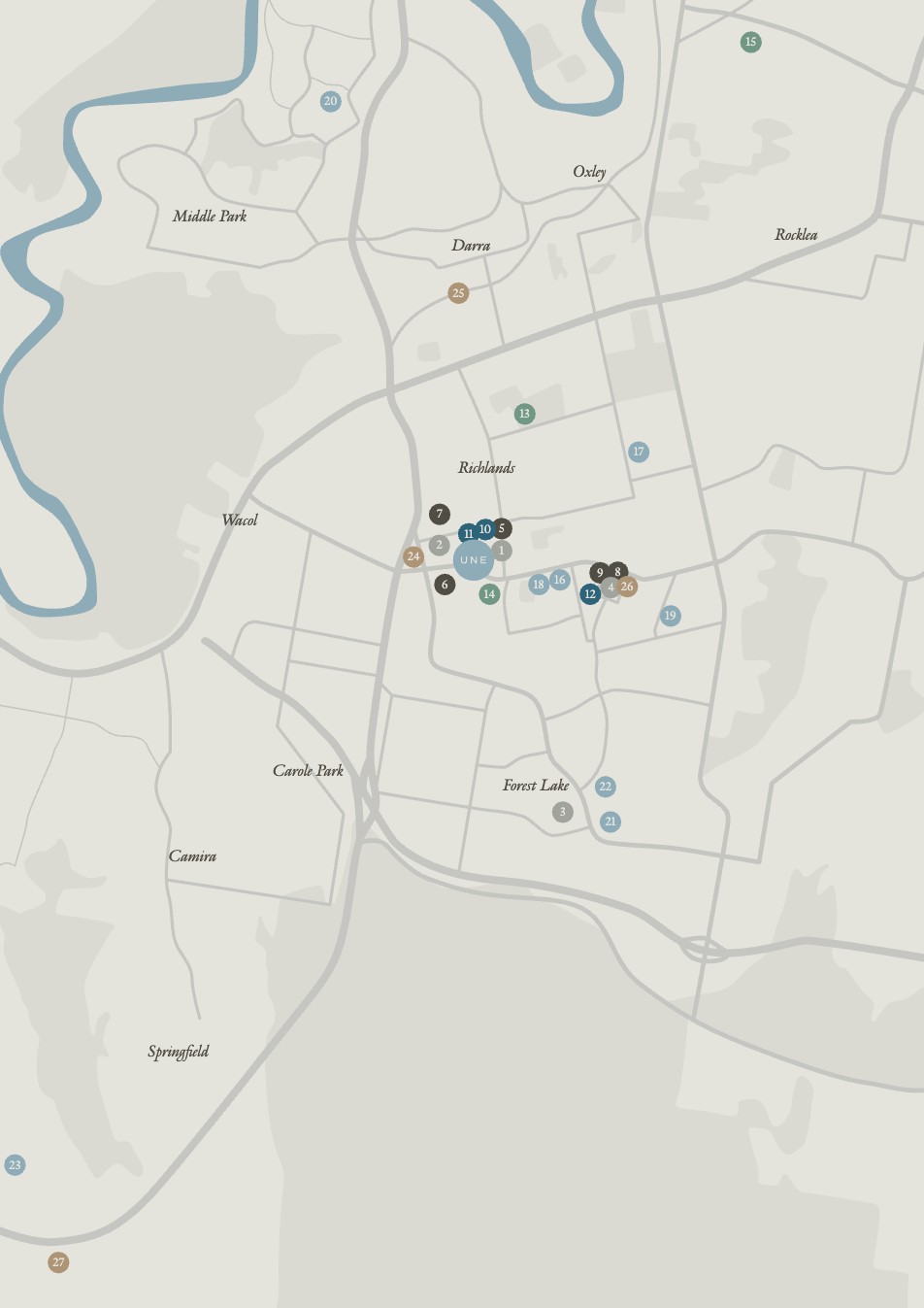 UNE neighbourhood map — Richlands and surrounds