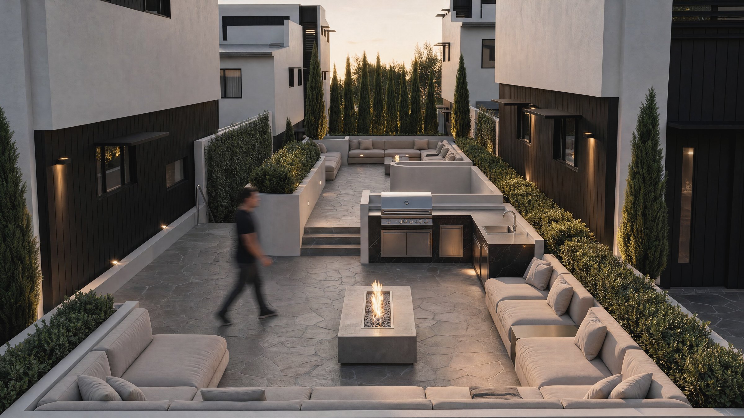 UNE — Soma outdoor kitchen and firepit courtyard